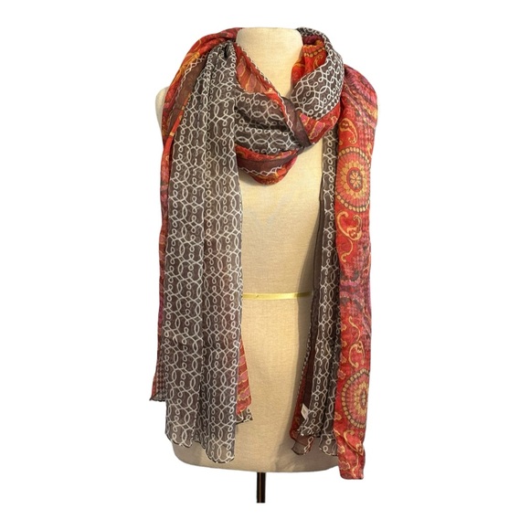 DANA XU 100% Silk Scarf Geometric Multi Color Design 95”x41.5” New XL - Picture 3 of 8